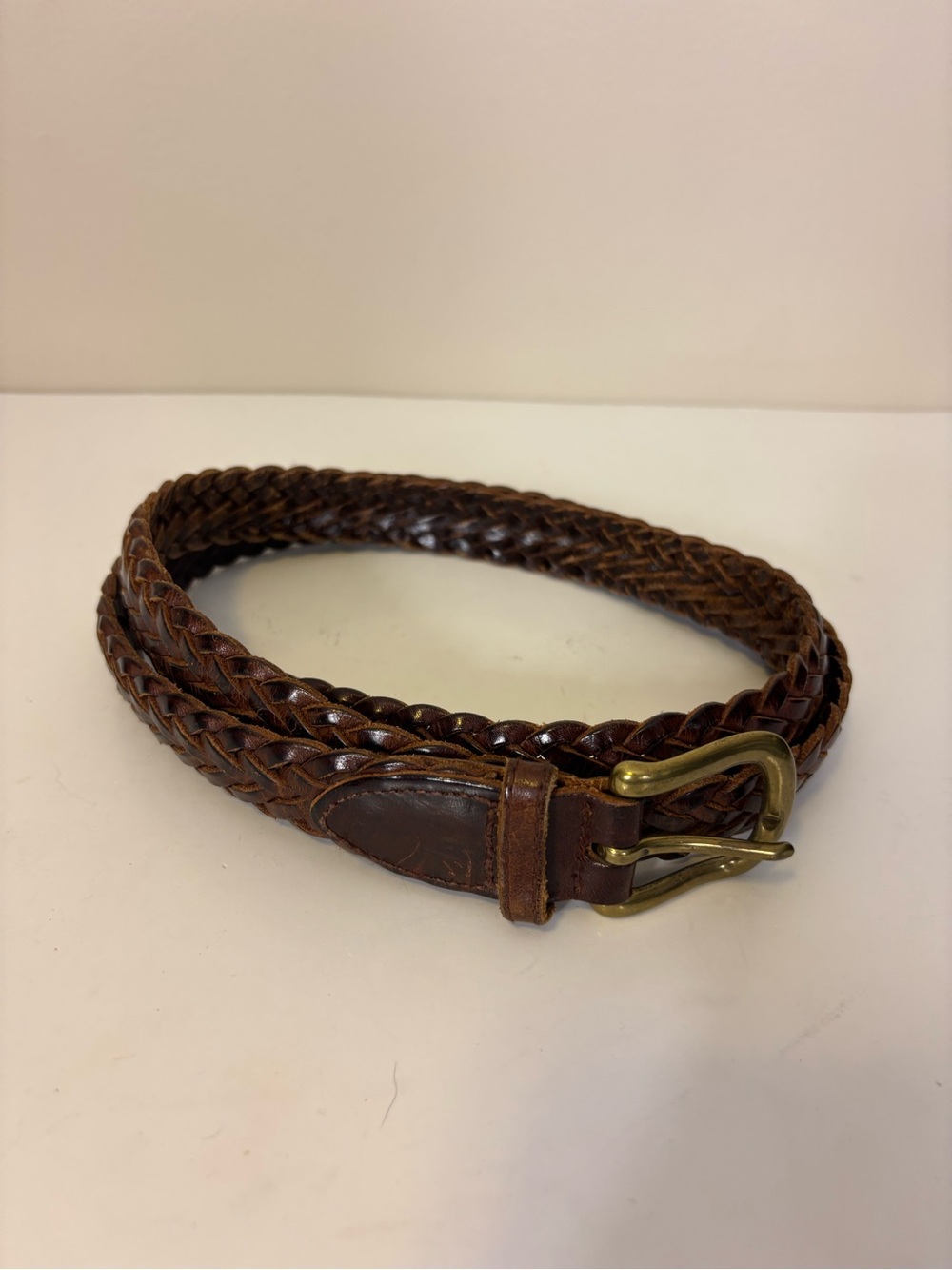 GAP Braided Brown Leather Belt with Brass Buckle XL (40-42)